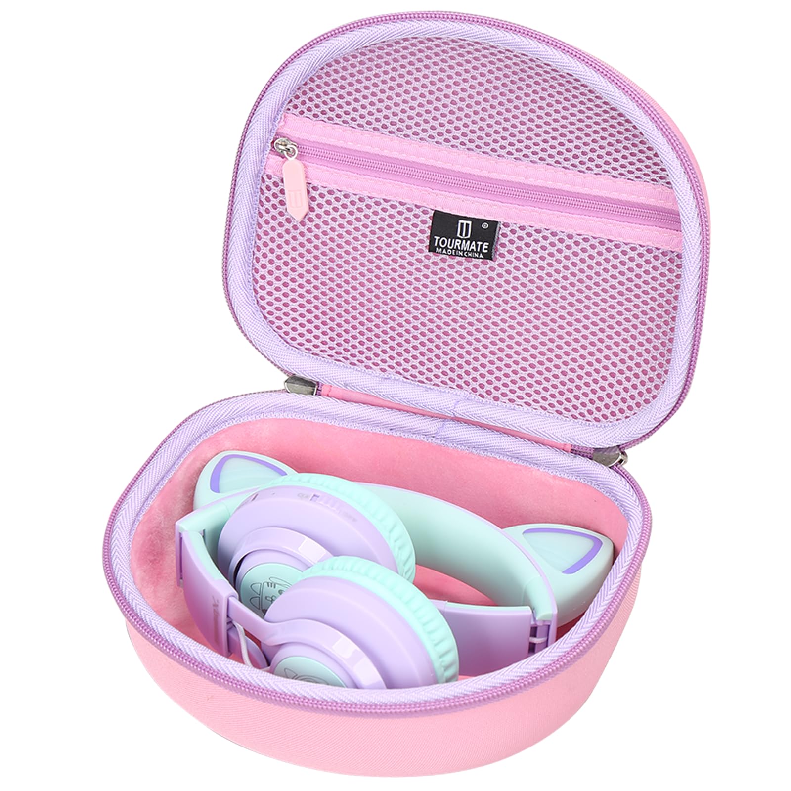 Tourmate Hard Travel Case for Riwbox CT-7 CT-7S / iClever HS01 / FosPower Cat Ear LED Light Kids Wireless Headphones, Protective Carrying Storage Bag（