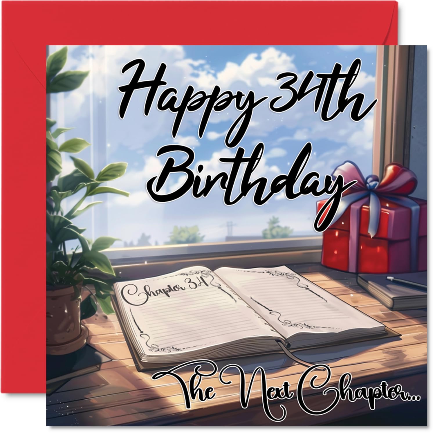 Anime 34th Birthday Cards for Woman Men - The Next Chapter - Happy Birthday Card for Dad Mum Son Daughter Brother Sister Uncle Auntie Cousin, 145mm Bday Greeting Cards