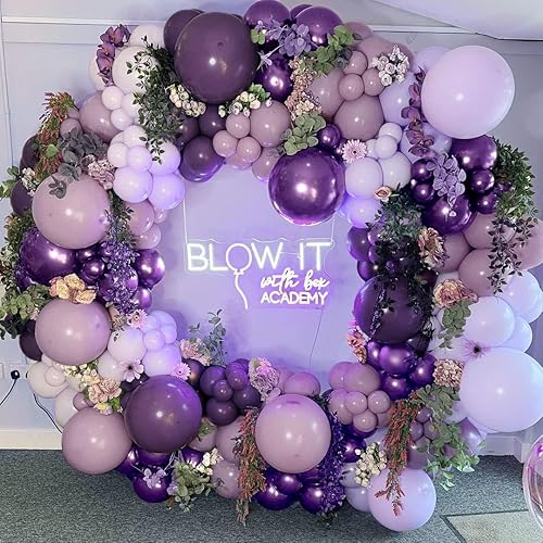 Guirnalda de globos morados, lavanda, globos de doble relleno, color lila pastel, kit de arco de globos de látex metálico morado oscuro, juego de
