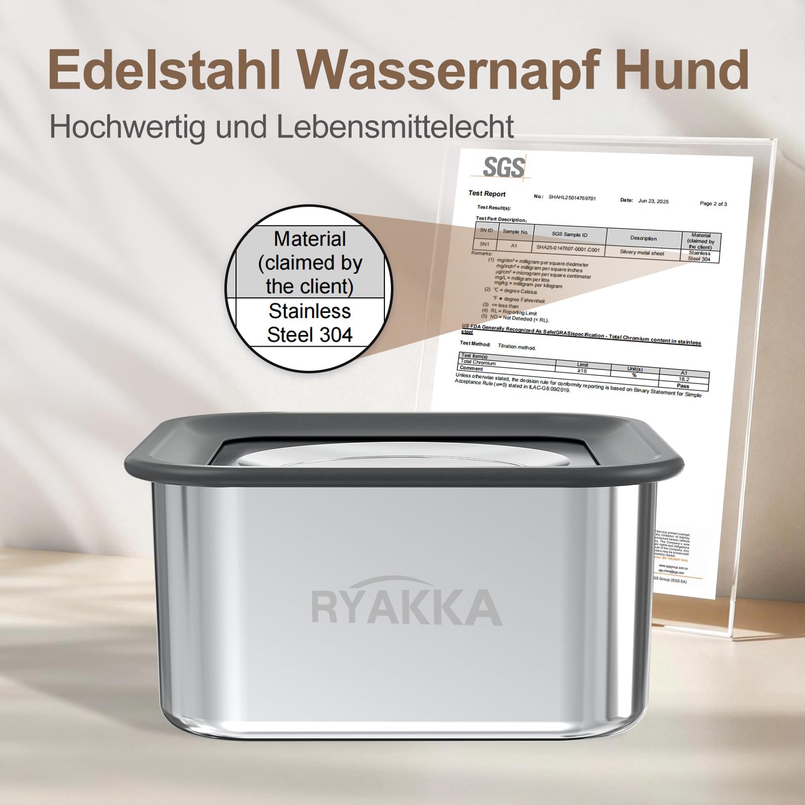 3L Wassernapf Hund Ohne Sabbern, 304-Edelstahl Trinknapf Hund Anti Schlabber mit Rutschfester Basis, Auslaufsicherer Hundenapf mit Silikonrand und Schwimmende Scheibe, Spülmaschinenfest