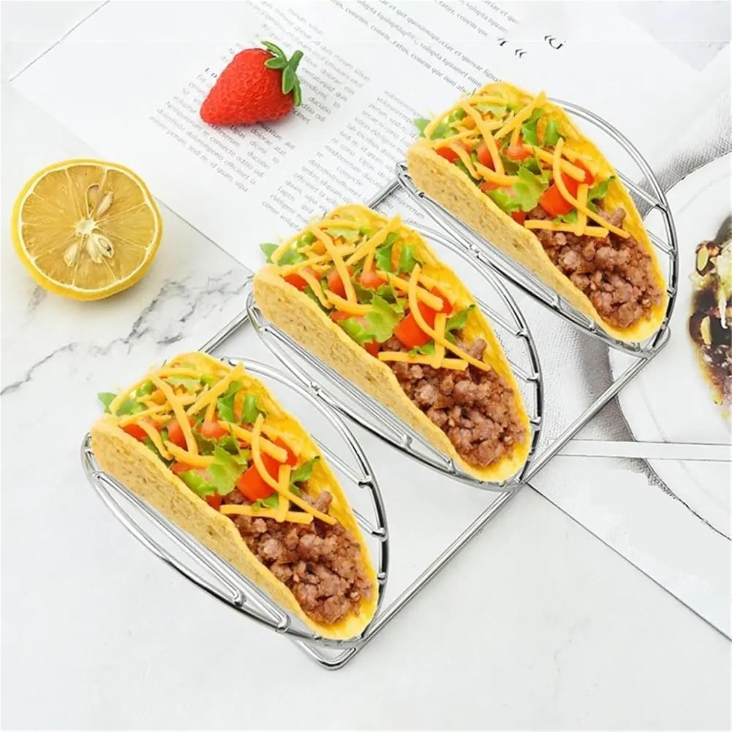 Taco Holder 4pcs Portable Stainless Steel Pancake Rack Multi-layer Heat-resistant Taco Holder Stands Rust-proof Tray Plates Pies For Baking and Grill(1-Layer)
