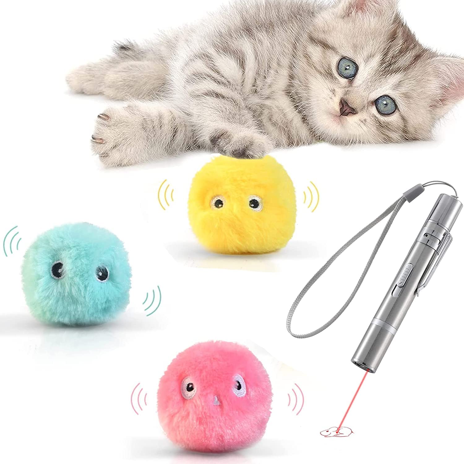 PUPPBUDD 3pcs Interactive Cat Toy Balls with Sounds, Plush Catnip Balls with Smart trigger, Lifelike Animal Chirping Cat Balls, Refillable Catnip Toys for Cats, Gifts for Cats(3pcs with gift)