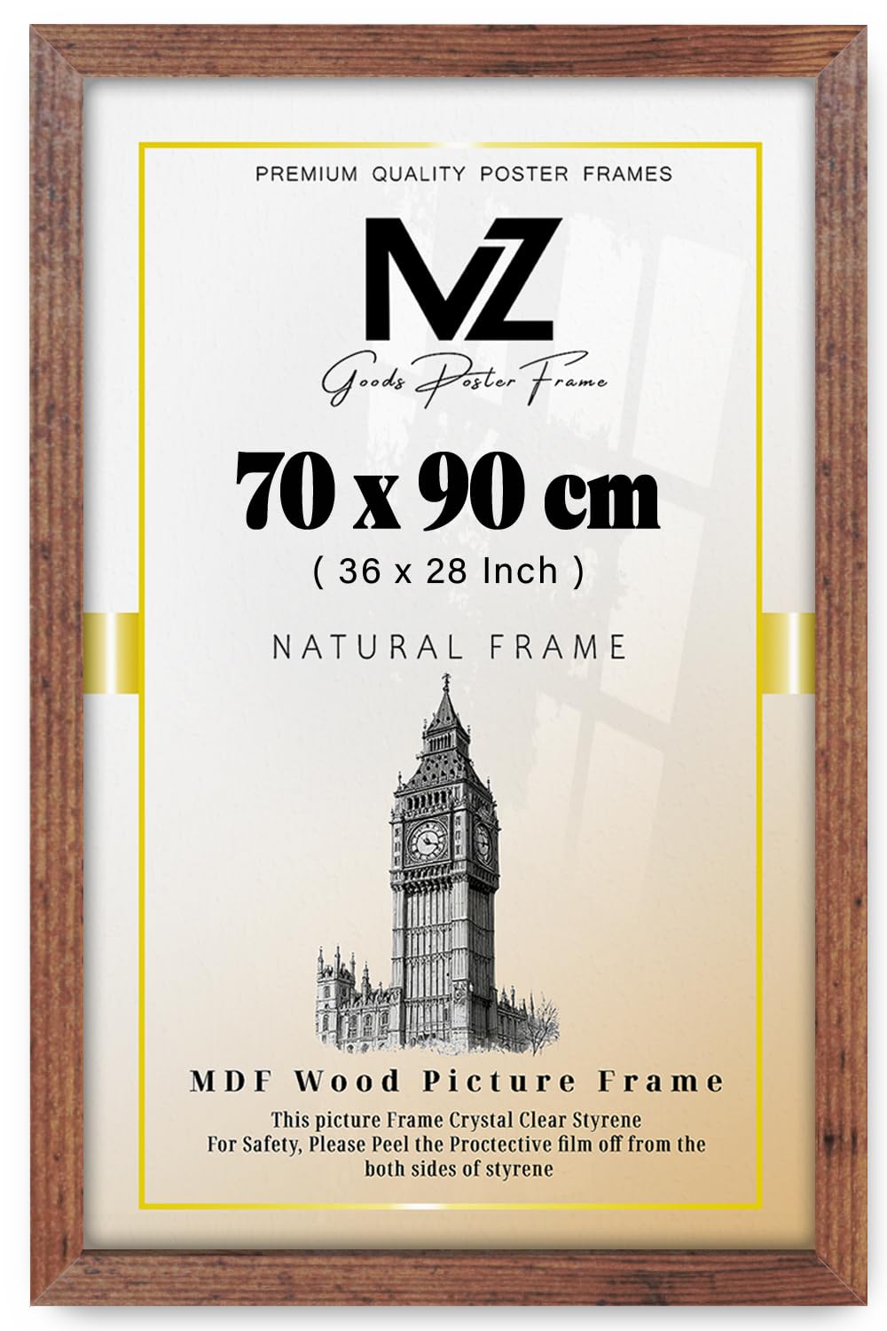 Mz Goods Rustic | Mdf Poster Frame (70 X 90 Cm) 36X28 Inch For Black & White Photography, Art Prints, Stylish Mdf Build, Portrait & Landscape Hanging Hooks [ ]