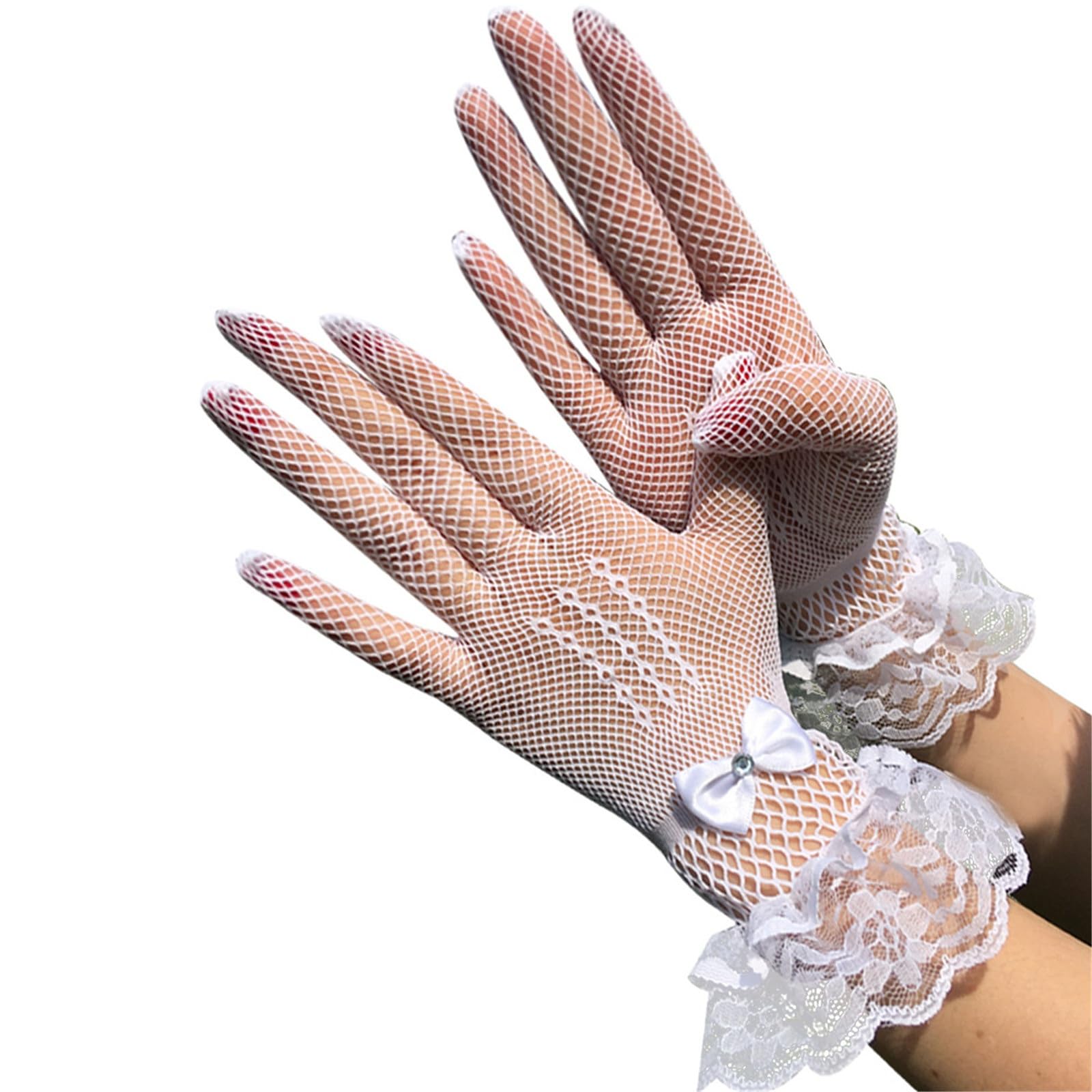 Sepkus Guantes de Novia Guantes de Novia de Encaje con Lazo de Diamante Corto Guantes de Boda para Fiesta para Boda (Blanco 25x9cm)