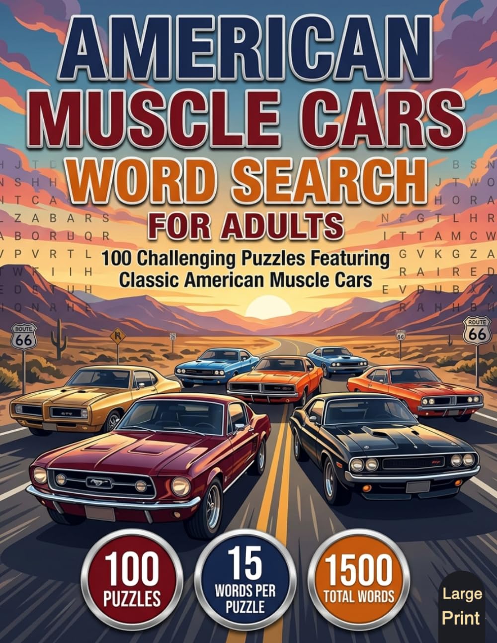American Muscle Cars Word Search for Adults: 100 Large-Print Puzzles Featuring Classic and Modern Muscle Cars | Challenging Brain Games with 1,500 Automotive-Themed Words
