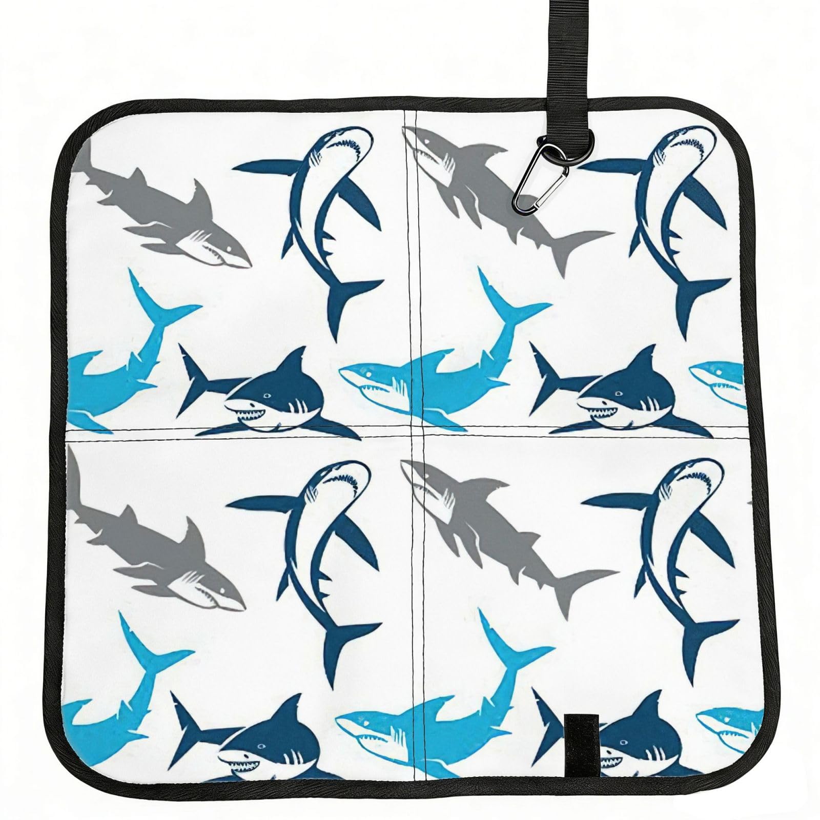 SDEGTHO Sharks Printed Foldable Seat Pad with Closure, Lightweight Cushion for Airplane Travel Camping