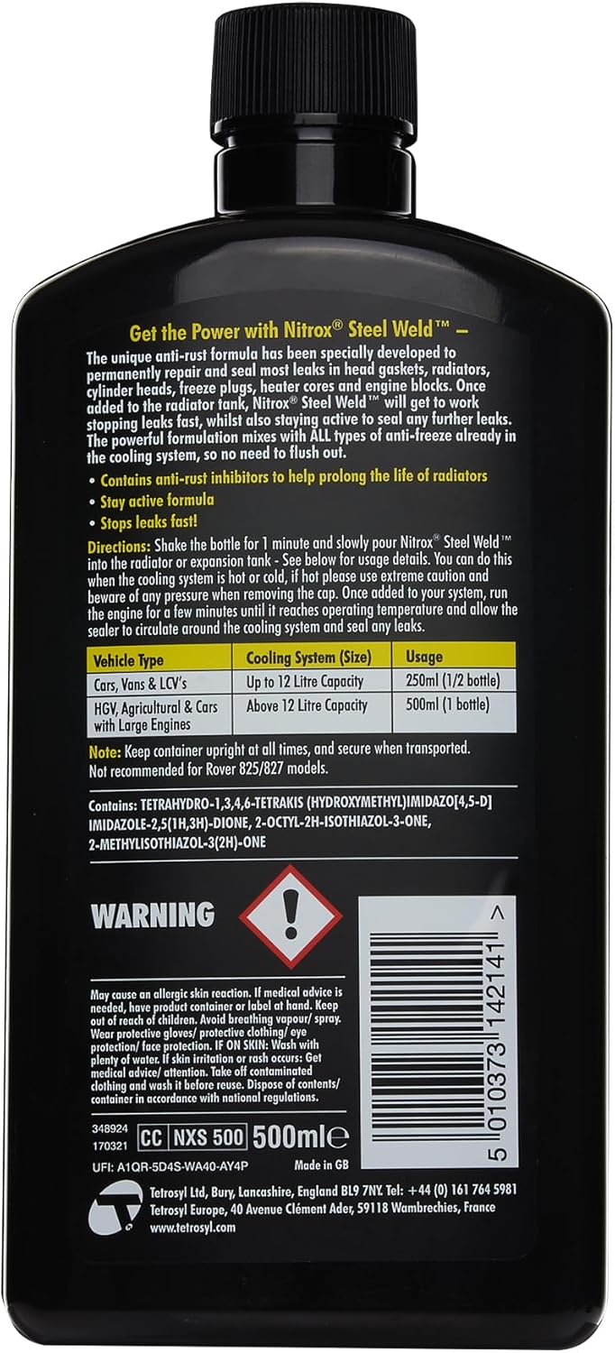 Nitrox Steel Weld Seal for Head Gaskets & Radiators, 17 Fl Oz - Seals Coolant Leaks & Mixes with All Coolants & Antifreeze