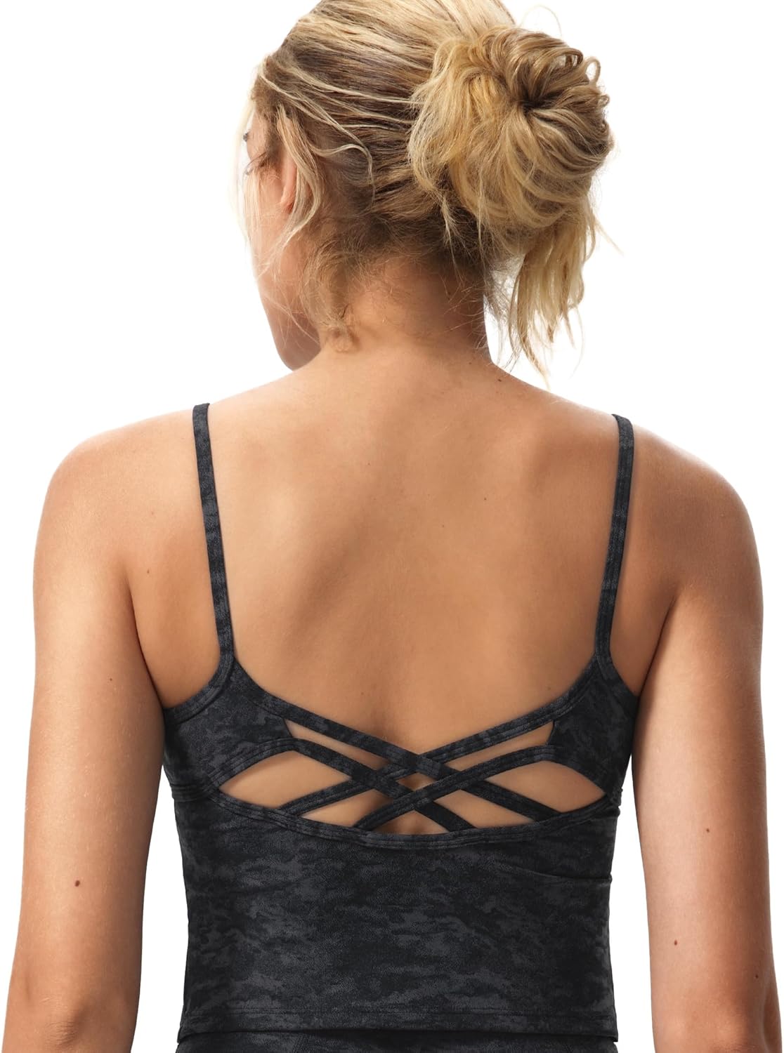 Yvette Womens Longline Sports Bra Thin Strap Printed Yoga Light Support Padded Wireless Workout Tank Top