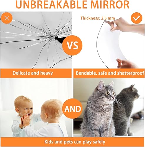 Miniatura 3 de Zwin Espejo de acrílico para pared, azulejos grandes de 16 x 12 pulgadas, sin vidrio, calcomanías de pared de longitud completa, espejo autoadhesivo