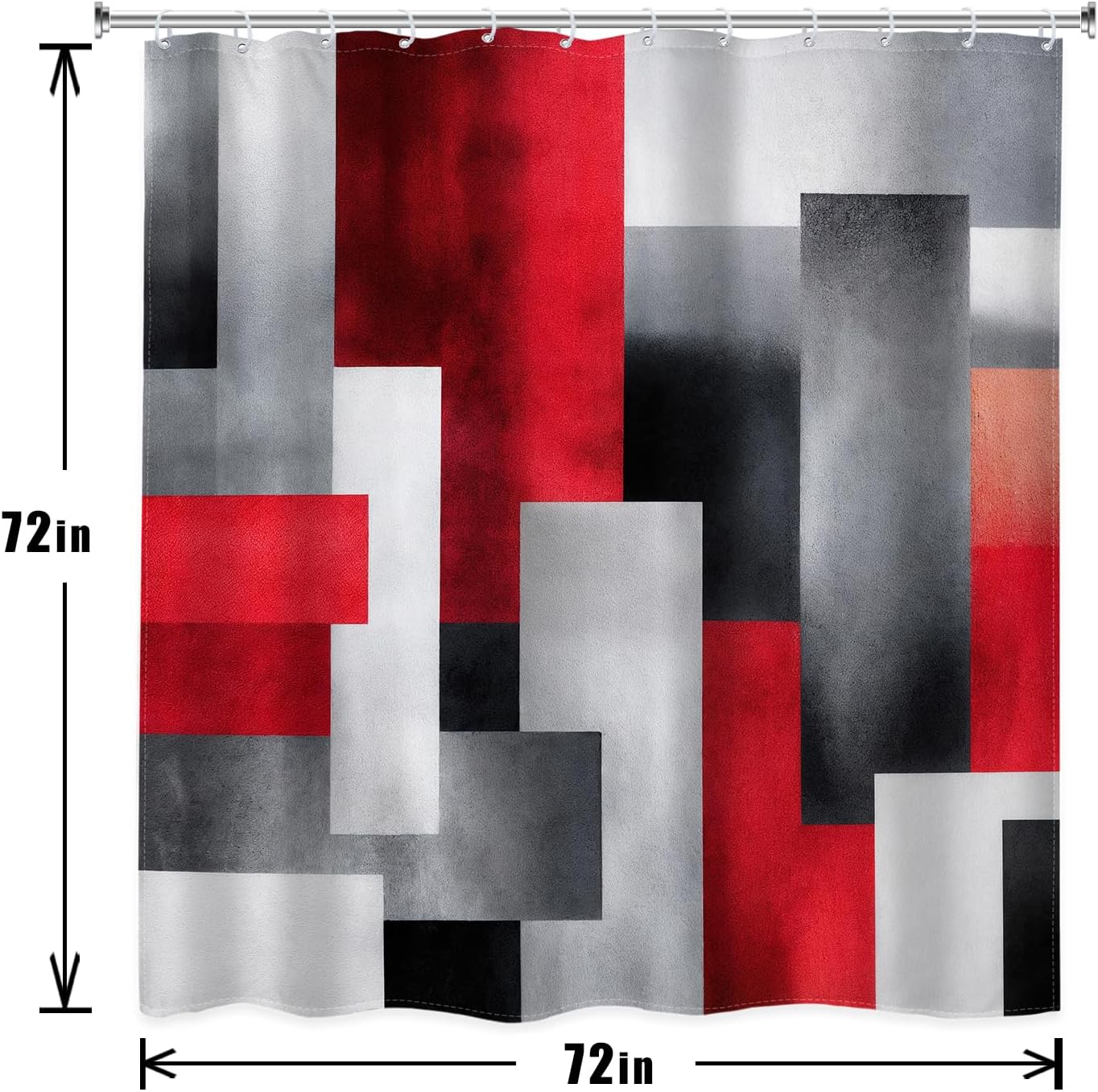 Riyidecor 4PCs Black Red Shower Curtain Bathroom Set with Non-Slip Rugs, Toilet Lid Cover and Bath Mat Abstract Minimalist Geometric Waterproof 12 Pack Hooks 72x72 inch Neutral Shower Curtain Decor