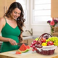 Vista 7 de 2 Pack Medium Size Wicker Basket with Handle, 12.6x9x4.7 in Wicker Picnic Basket with Liner, Empty Gift Basket, Oval Willow Woven Basket for Fruit