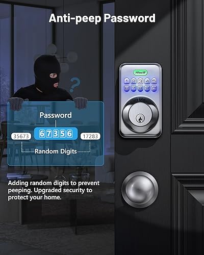 Miniatura 5 de Zowill DK01K - Cerradura de puerta de entrada sin llave con 2 perillas, cerradura de puerta con teclado con asa, código único, IP54 impermeable,