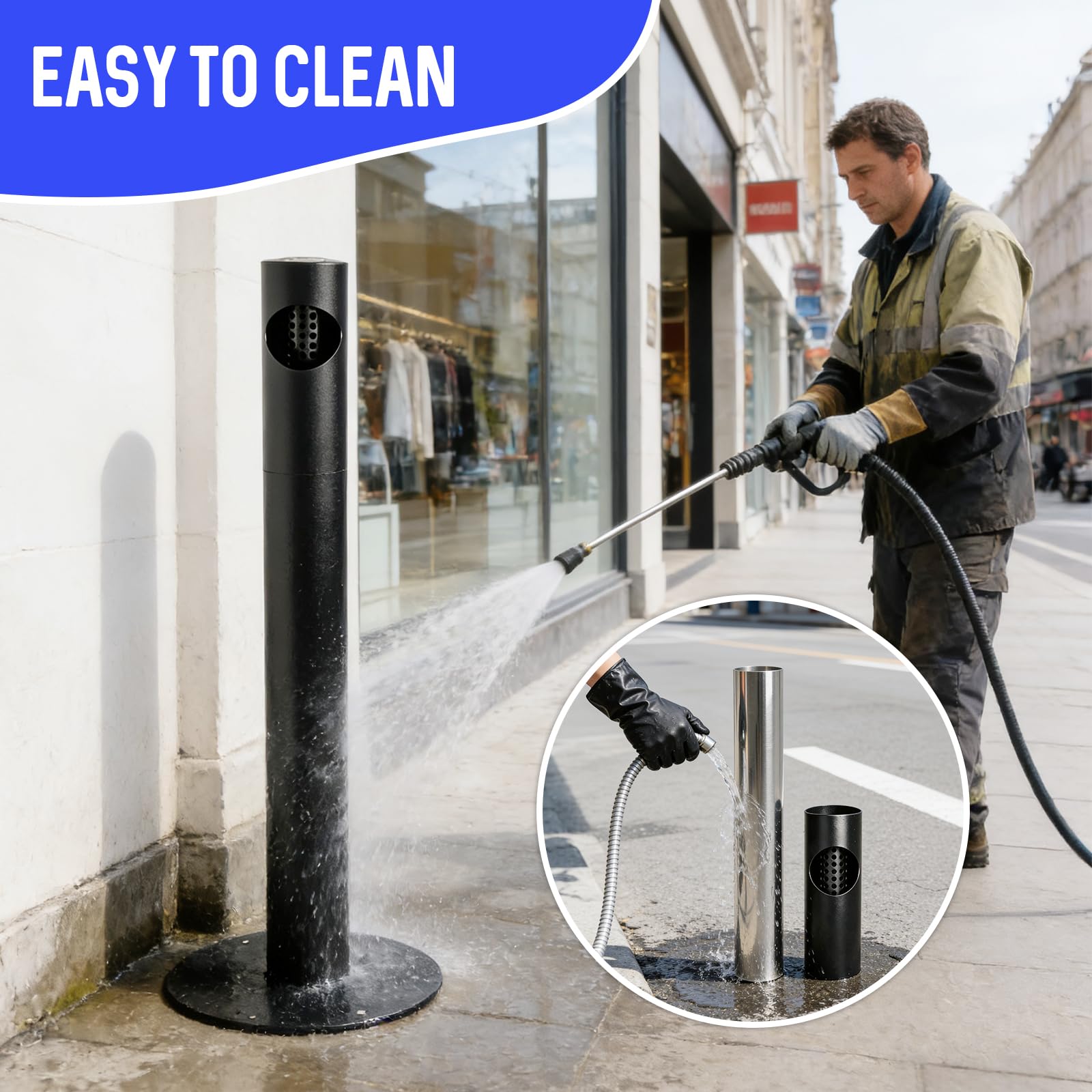 Cendriers sur Pied en Acier Inoxydable | Pour Usage Extérieur, Cendriers Noirs pour Zones Fumeurs