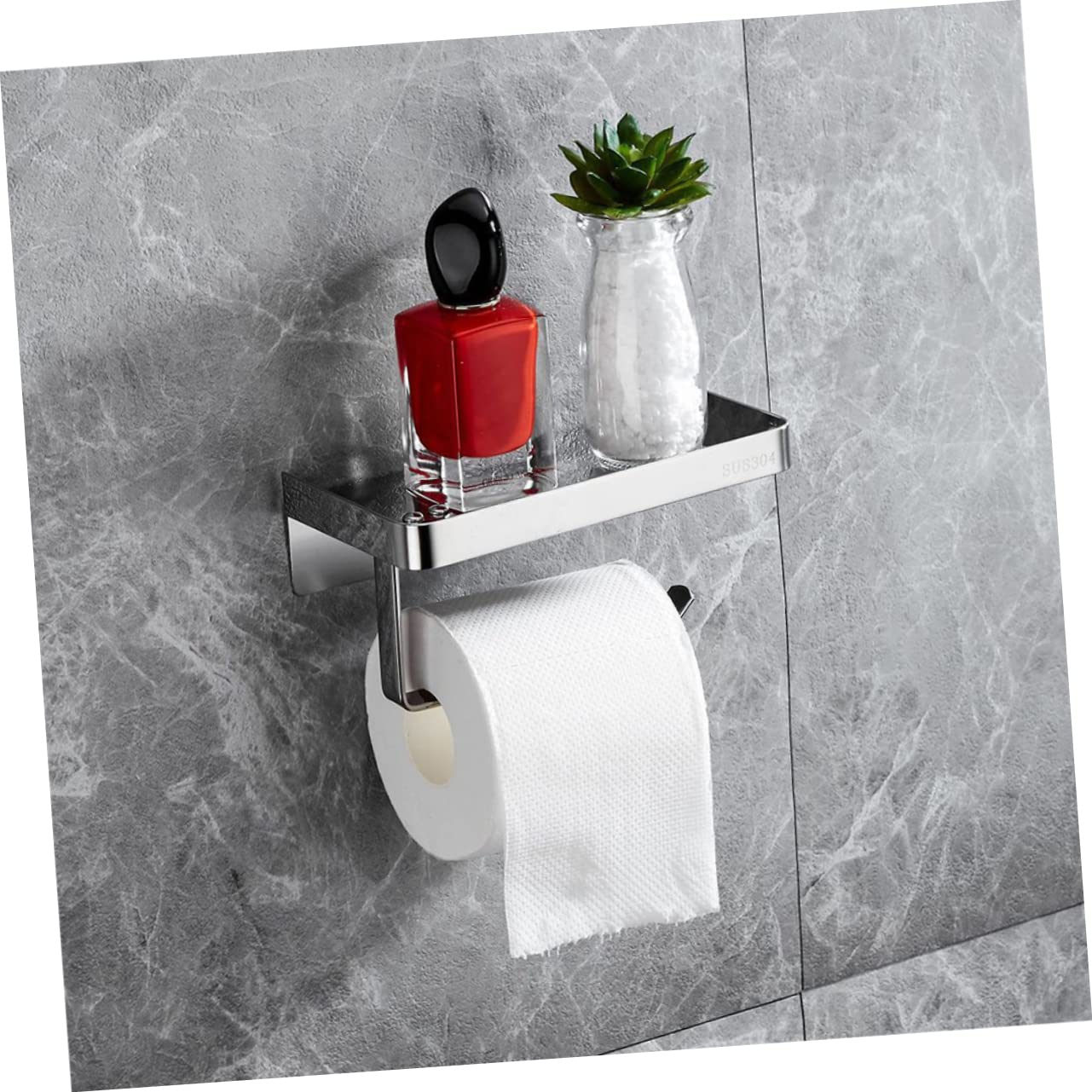 GALPADA Muro Telefono Igienica Acciaio da Porta Inossidabile Carta e con Funzionale Ripiano Antiscivolo Colore Argento Resistente per Bagno Toilette
