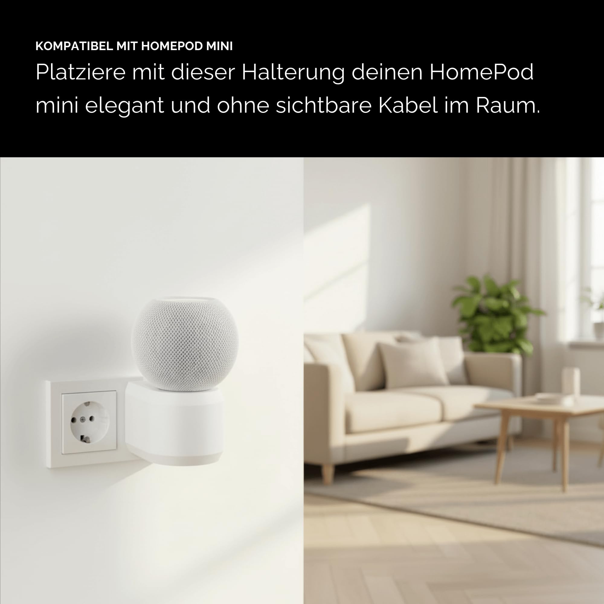 Halterung Steckdose für Apple HomePod mini - Lautsprecher Wandhalterung mit Kabelführung Halter ohne Bohren -HomePod mini Wandhalter & Lautsprecher Ständer - Weiß