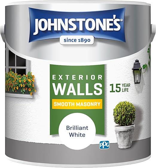 Johnstone's, Exterior Smooth Masonry Paint, Brilliant White, Up to 15 Years Protection, Weather