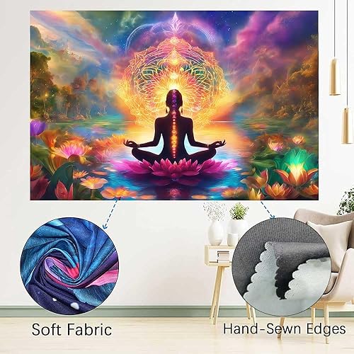 Miniatura 3 de NTERC Tapiz de meditación de yoga, hippy dios, buda, chakra, tapiz de loto morado, paisaje espiritual psicodélico, decoración de pared, tamaño