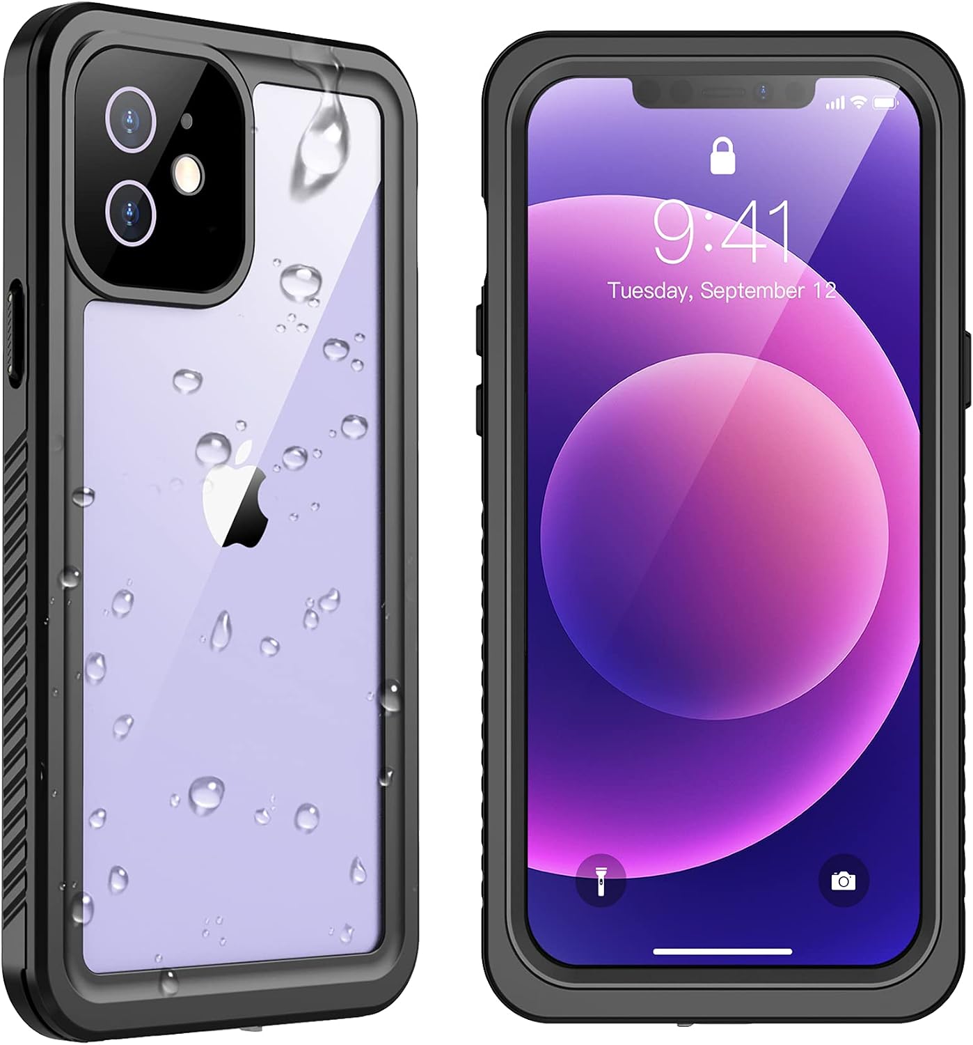 SPIDERCASE Designed for iPhone 12 Case, Waterproof Built-in Screen Protector, Shockproof Full Body Cover Rugged Case Only for iPhone 12 6.1” 2020 Released, Black/Clear