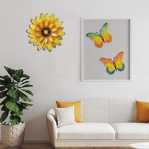 Miniatura 5 de Meduofon Decoración de pared de flores de metal y arte de pared de mariposa, 3 piezas de metal para decoración de pared al aire libre, esculturas de