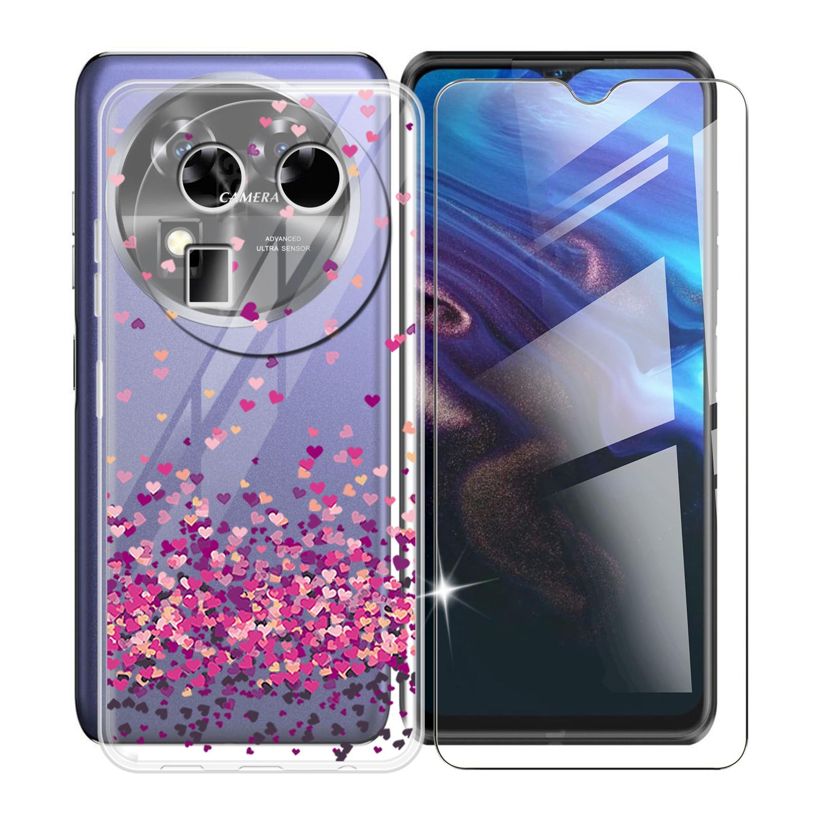 KJYFOANI for Oukitel WP37 Case + Tempered Glass Screen Protector, Clear Soft Silicone TPU Bumper Shell, Ultra-Thin Anti-Fall Back Cover for Oukitel WP37 (6.60