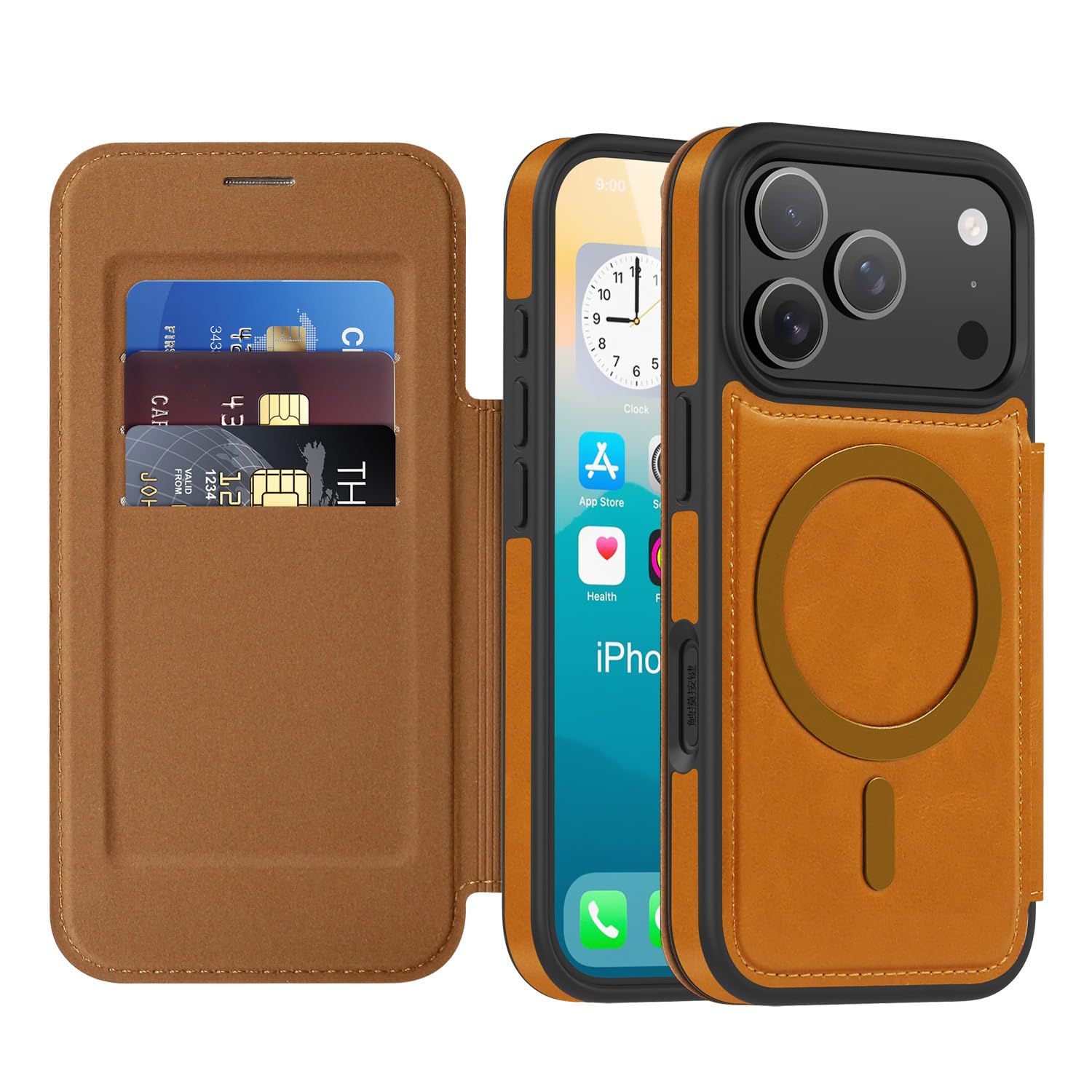 Custodia Portafoglio IMEIKONST Per IPhone 17 Pro – Pelle PU, Con Supporto E Porta Carte, Arancione - 2