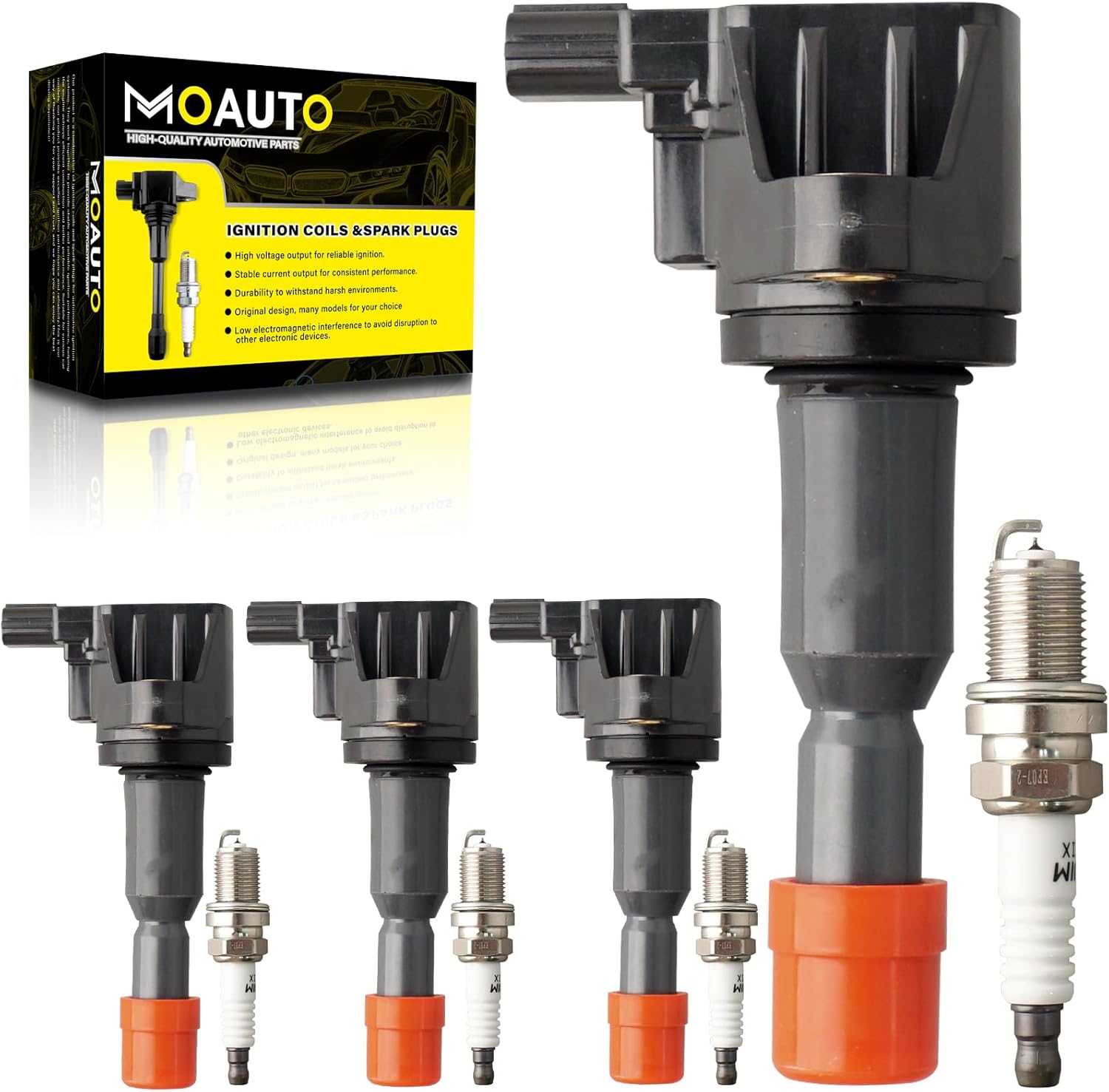 Set of 4 Ignition Coils Pack 30520-PWC-S01 UF581 & 4 PCS Iridium Spark Plugs Compatible with Honda Fit 2007-2008 1.5L L4