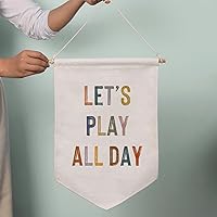 Vista 2 de ZEARPT Banderín Let's Play All Day, Bohemio para Guardería, Colgante de Pared para Sala de Juegos, 12.5 x 18 pulgadas, Decoración Neutra para Niños