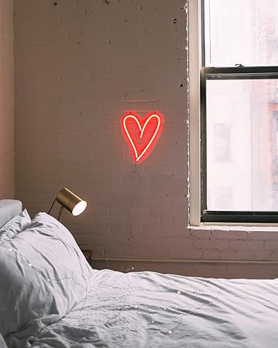 Miniatura 3 de Amped & Co Luz de neón LED de corazón, decoración de habitación para colgar en la pared, rojo, 13.8 x 10.25 pulgadas, cable transparente con