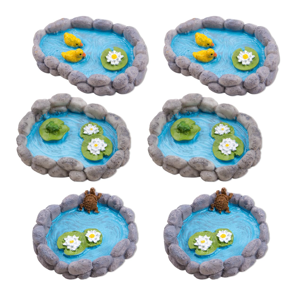 HUTRADE 6 Stück Gartenteich Miniatur Kreatives DIY Mini Teichset aus Harz für Feengärten Innenhöfe Mikrolandschaften Dekoration Miniaturpool Zubehör