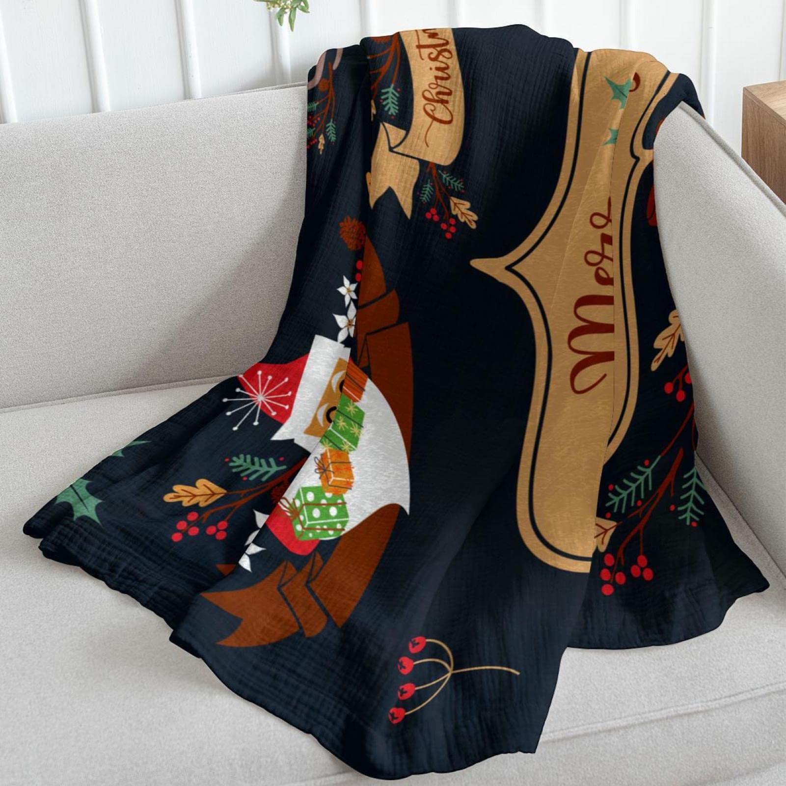 Coperta natalizia in pile con elementi decorativi per divano, divano o letto