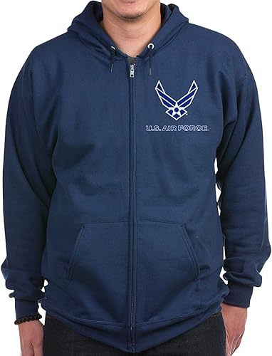 CafePress Sudadera con capucha y cremallera con logotipo de la Fuerza Aérea de los Estados Unidos (Dark) para hombre