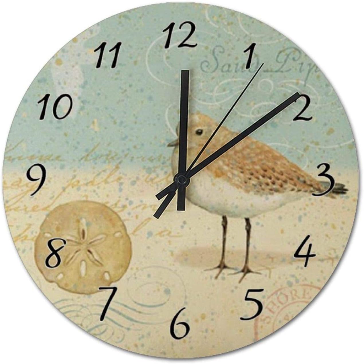 – 25 CM Wall Clock, Non Ticking Silent Decorative Clock, Round Retro Indoor Kitchen Bedroom Living Room Wall Clocks - Vintage French Sand Flute
