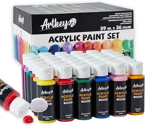 Miniatura 9 de Artkey Pintura acrílica negra  2 oz20fl oz pinturas acrílicas profesionales artistas kit de pintura para lienzos tela cuero roca huevos de Pascua