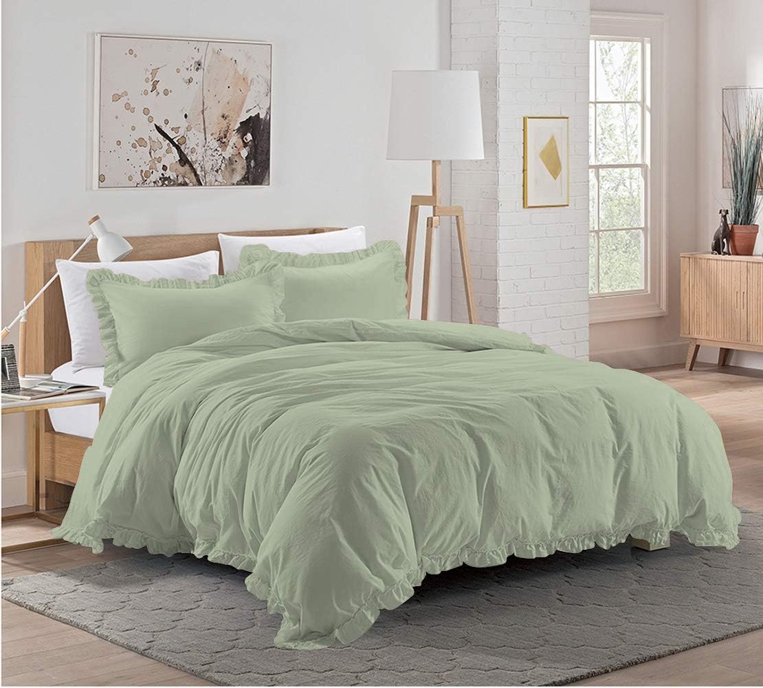 Velosso 3 Pieces Ruffle Duvet Cover Set with Zipper Closure, 100% Egyptian Cotton 1000 Thread Count (King/Cal-King, Wine)