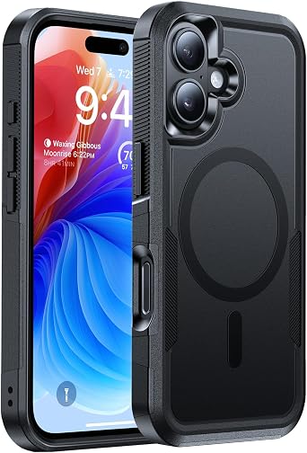 Magnetic for iPhone 16 Case Military-Grade Dual-Layer Shockproof, Heavy Duty Rugged Protection Phone Case [Fit for MagSafe] Anti-Fingerprint Anti-Scratch for iPhone16 Cover 6.1", Black