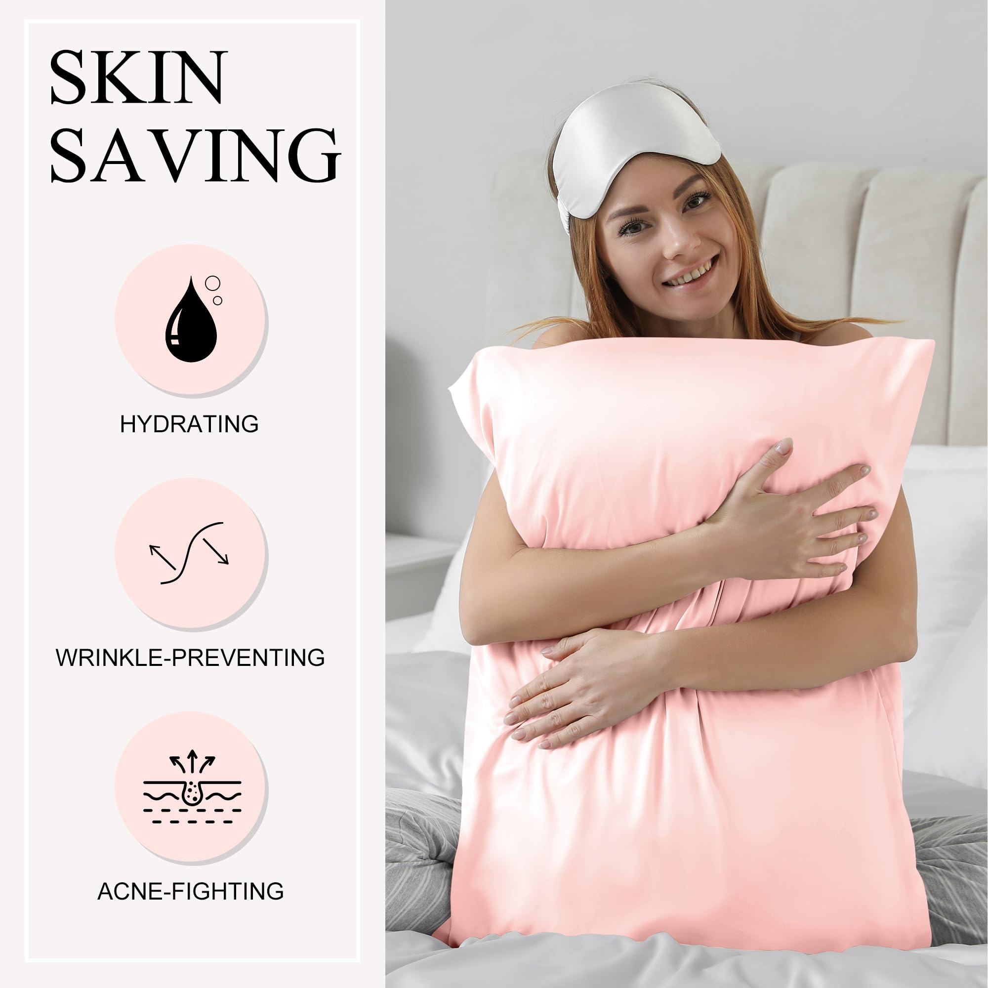 Seiwohl Satin Silk Pillowcases for Hair and Skin Coral Pillow cases 2 Pack with Hair Silk Scrunchies for women Cooling Pillow cases with Envelope Closure - Image 3