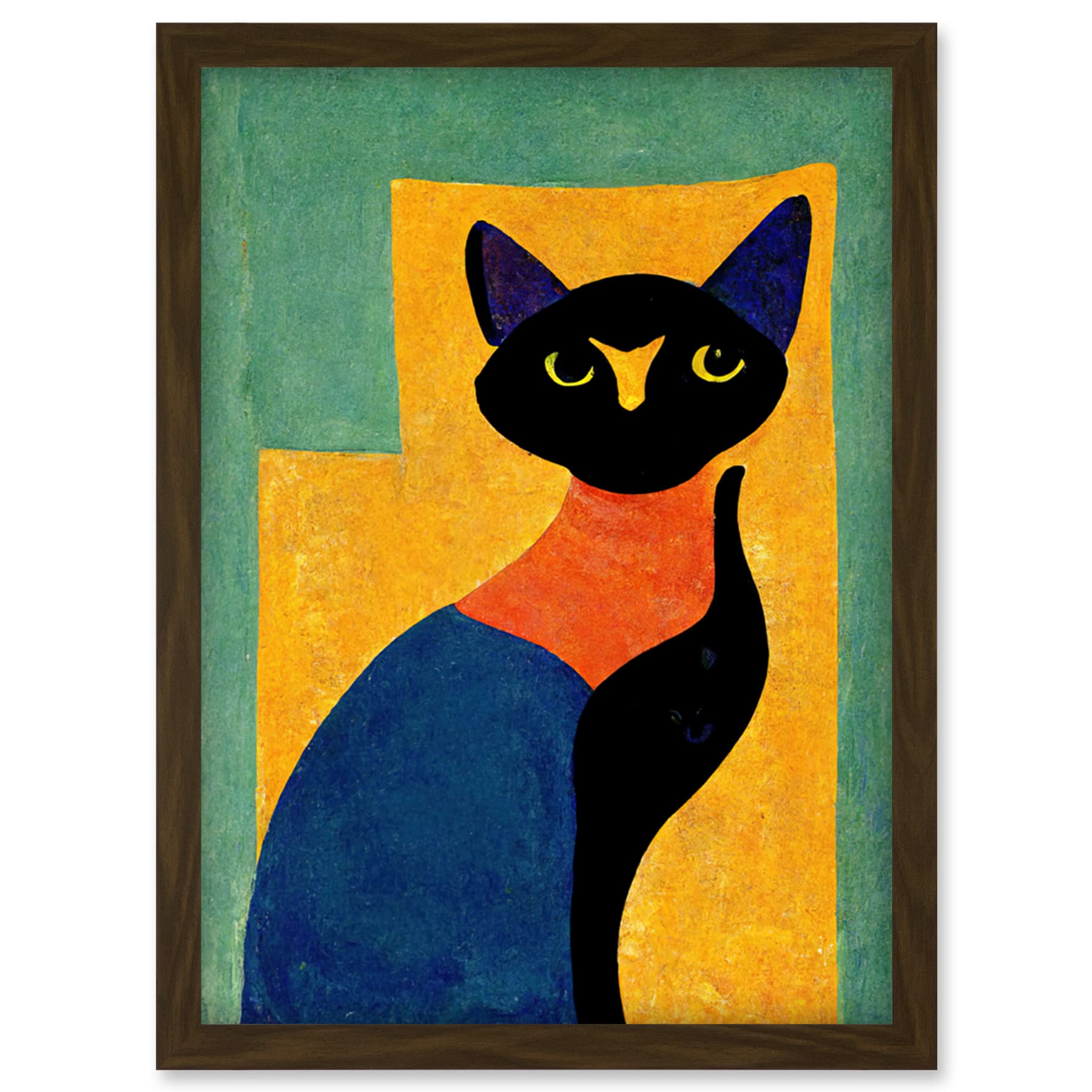 Doppelganger33 LTD Modern Abstract Minimalist Cat Artwork Framed Wall Art Print A4