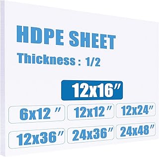 HDPE Sheet 1/2" Thick 12" x 16", High Density Polyethylene Plastic Board, Textured & Smooth Finish Solid Panel, 0.5" Thick HDPE Block –Perfect for Marine, DIY Home Projects and Easy Machining - White