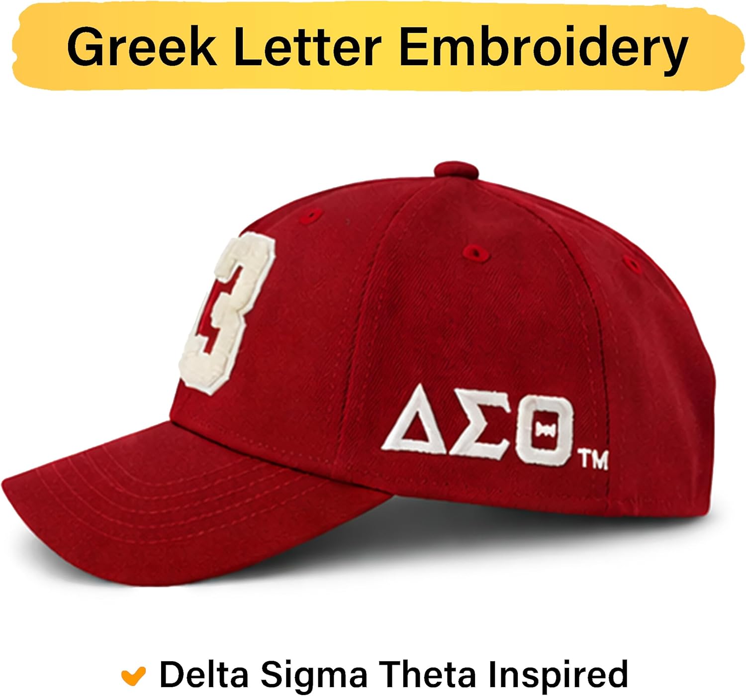Delta Sigma Theta Inspired Design Embroidered Baseball Cap, Number 13 Adjustable Strap Curved Brim Streetwear Hat