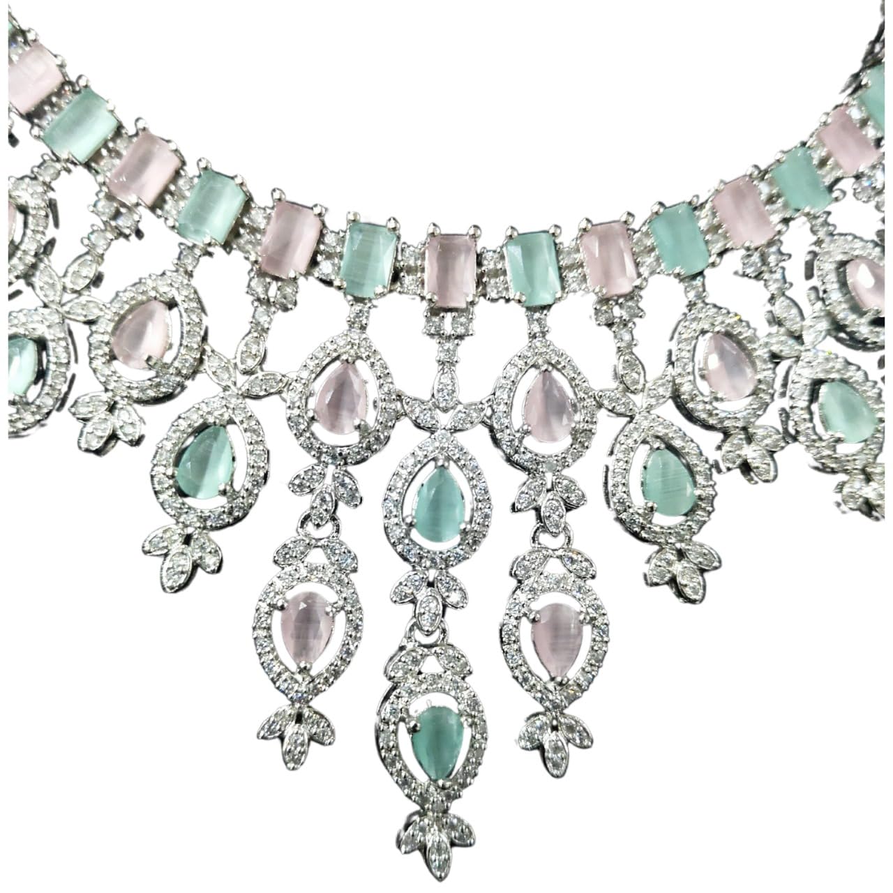 R4A CREATIONS Original American Diamond Necklace Set & Earring for Women and Girls (Pink & Mint Mix Colour) (B0CWXCDTGP) Amazon Price History, Amazon Price Tracker