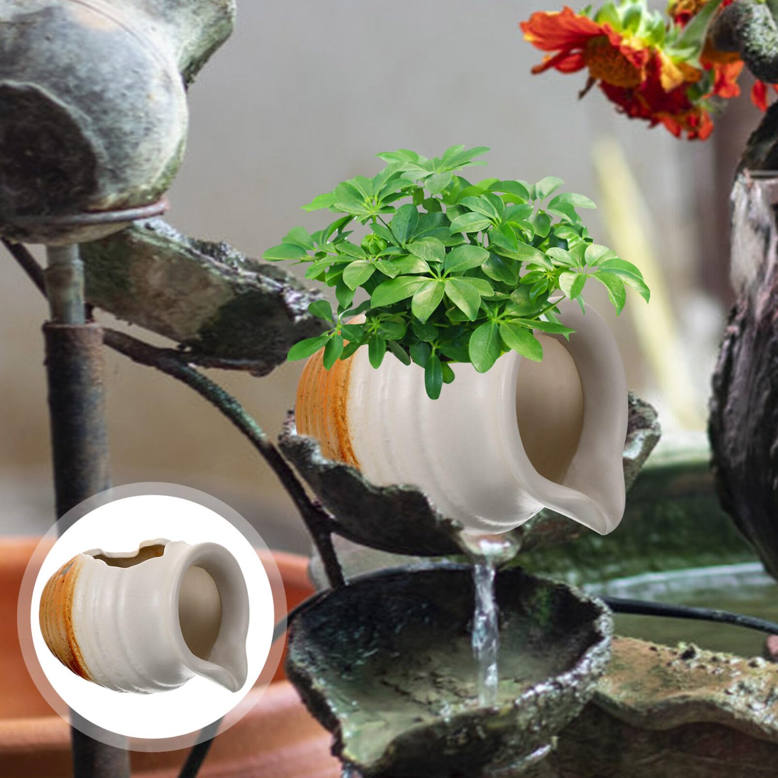 Kreative Keramikbrunnen Figur Für Gartenbrunnen Dekorativer Spritz-Effekt Für Teich Und Balkon Robuste Gartenornament Mit Vintage Farbtönen Für Innen Und Außenbereiche Kompakt