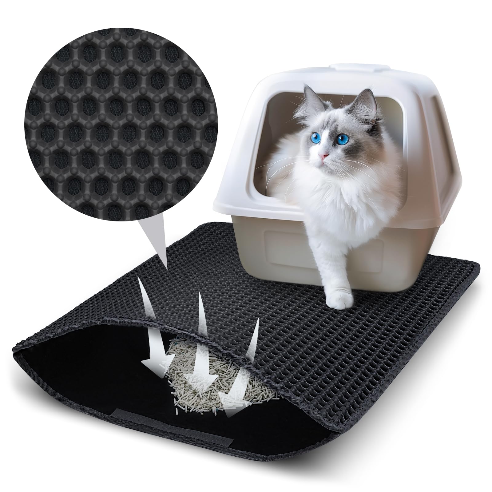 Katzenklo Matte, 75x55 cm Katzenstreu Matte, Doppelte Schichte Non-Slip wasserdichte Entwurf Katzenmatte Katzenklo, Bienenwabe Matte Katzentoilette, Cat Litter Mat Streu Kontrolle