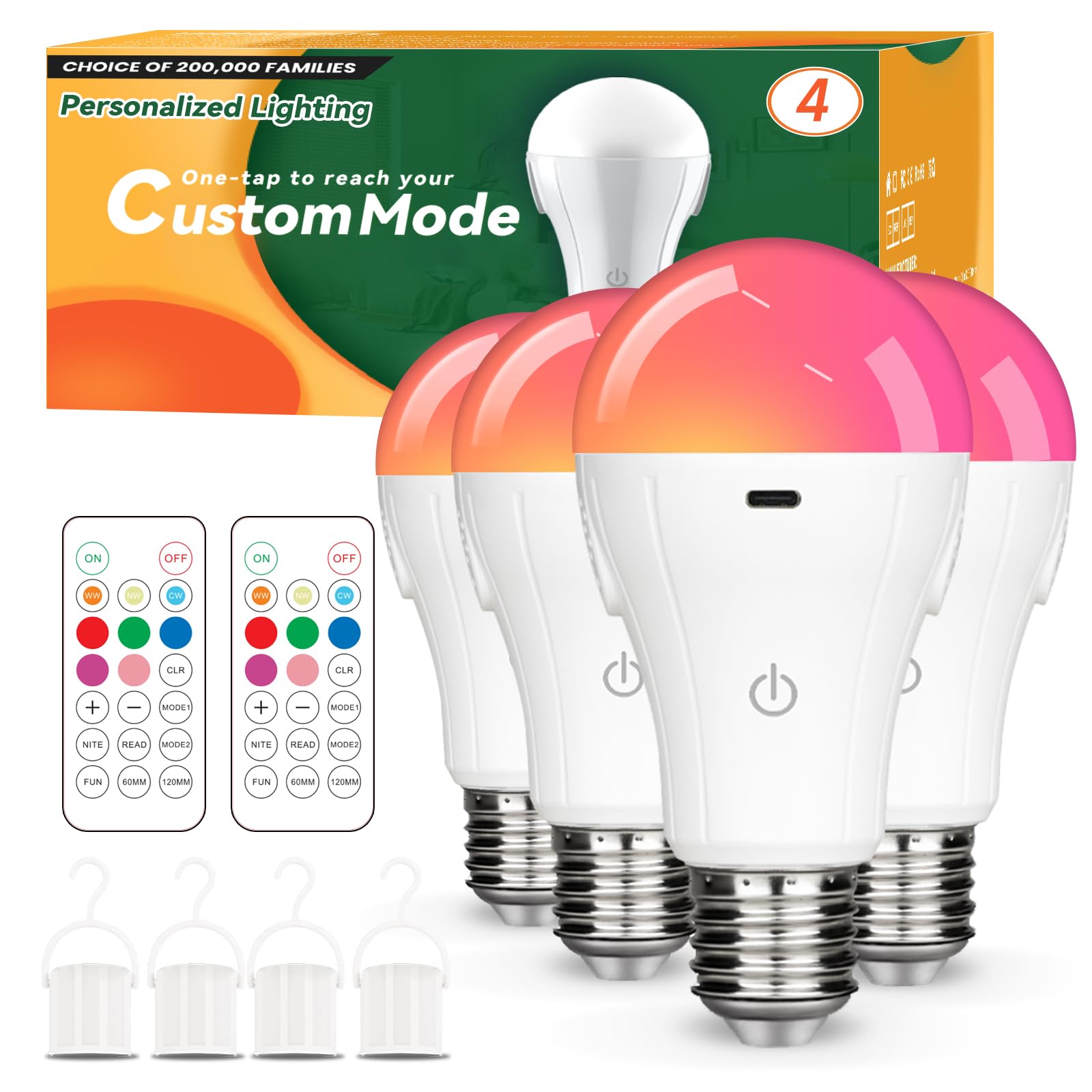 Neporal MagicGlow Rechargeable Light Bulbs with Remote, 3 Colors Shift + Dimmable Battery Powered Light Bulbs, USB Rechargeable, A19 Standard Emergency LED Light Bulbs, 15W