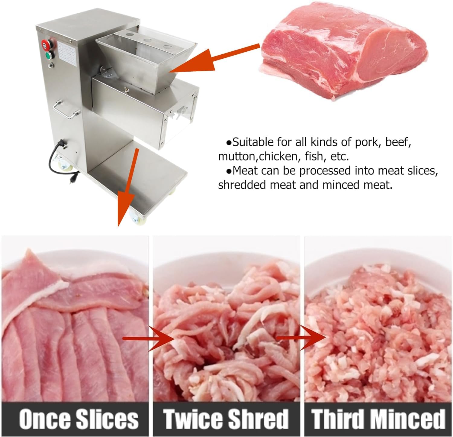 4mm Meat Cutting Machine Commercial Meat Cutter Machine Meat Slicer for Restaurant Kitchen Full Stainless Steel 880lbs/Hour(TJ130L Series)