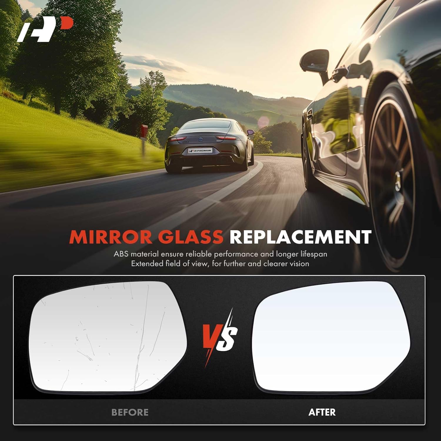 A-Premium Left Driver Side Non-Heated Mirror Glass with Backing Plate - Compatible with Subaru Forester 2014-2018, Impreza 2012-2014 Sedan, XV Crosstrek 2013-2014 - Exterior Side View Flat Mirror