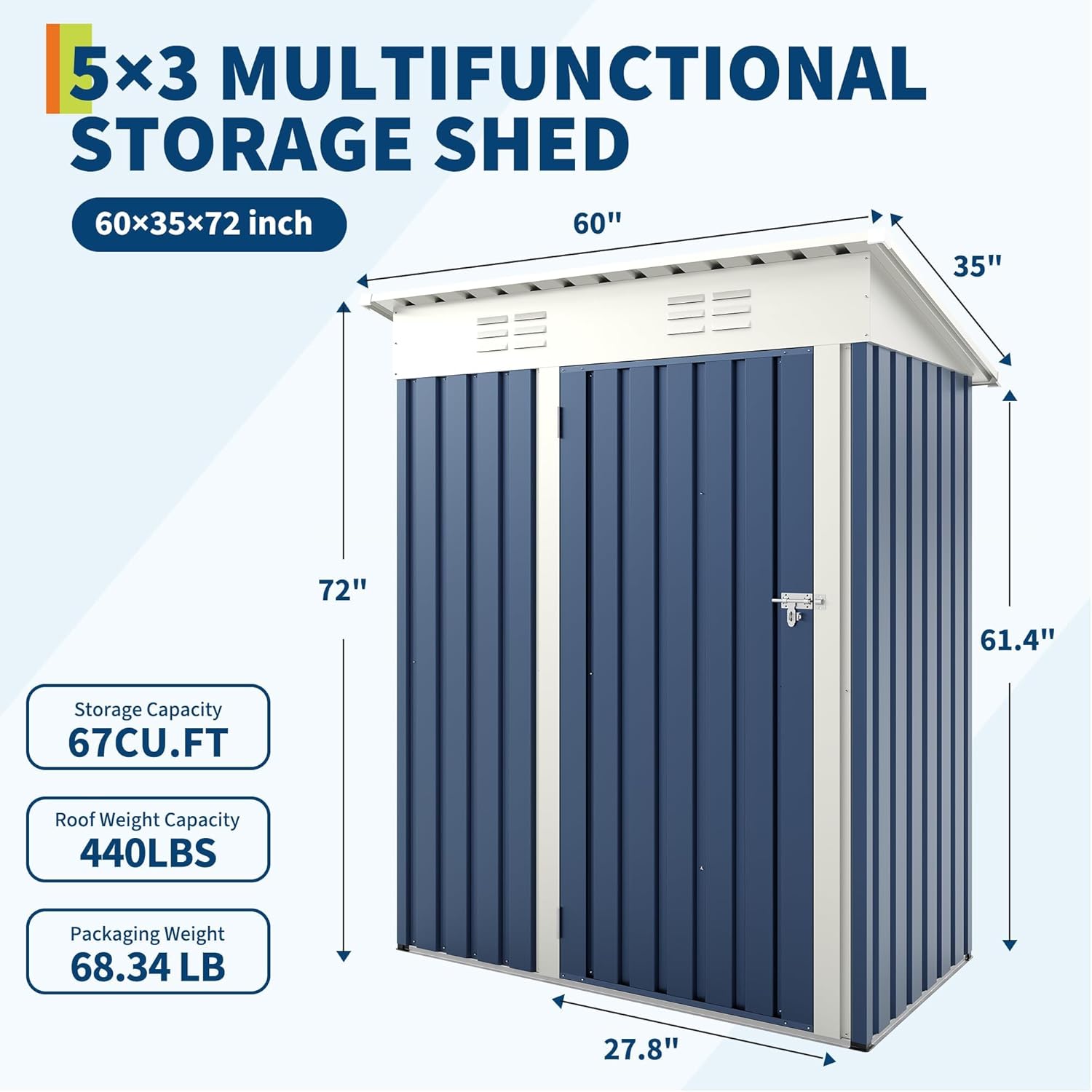 5x3 ft Outdoor Storage Shed & Tool Shed, Metal Garden Shed with Sloping Roof and Lockable Door, Compact Utility Shed for Backyard, Patio, Garden Storage, Blue