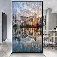 Vista 1 de Película de privacidad multiadhesiva para ventana, lago y puesta de sol con espejo de cristal de agua y bosque, bloqueo de luz solar, para el hogar