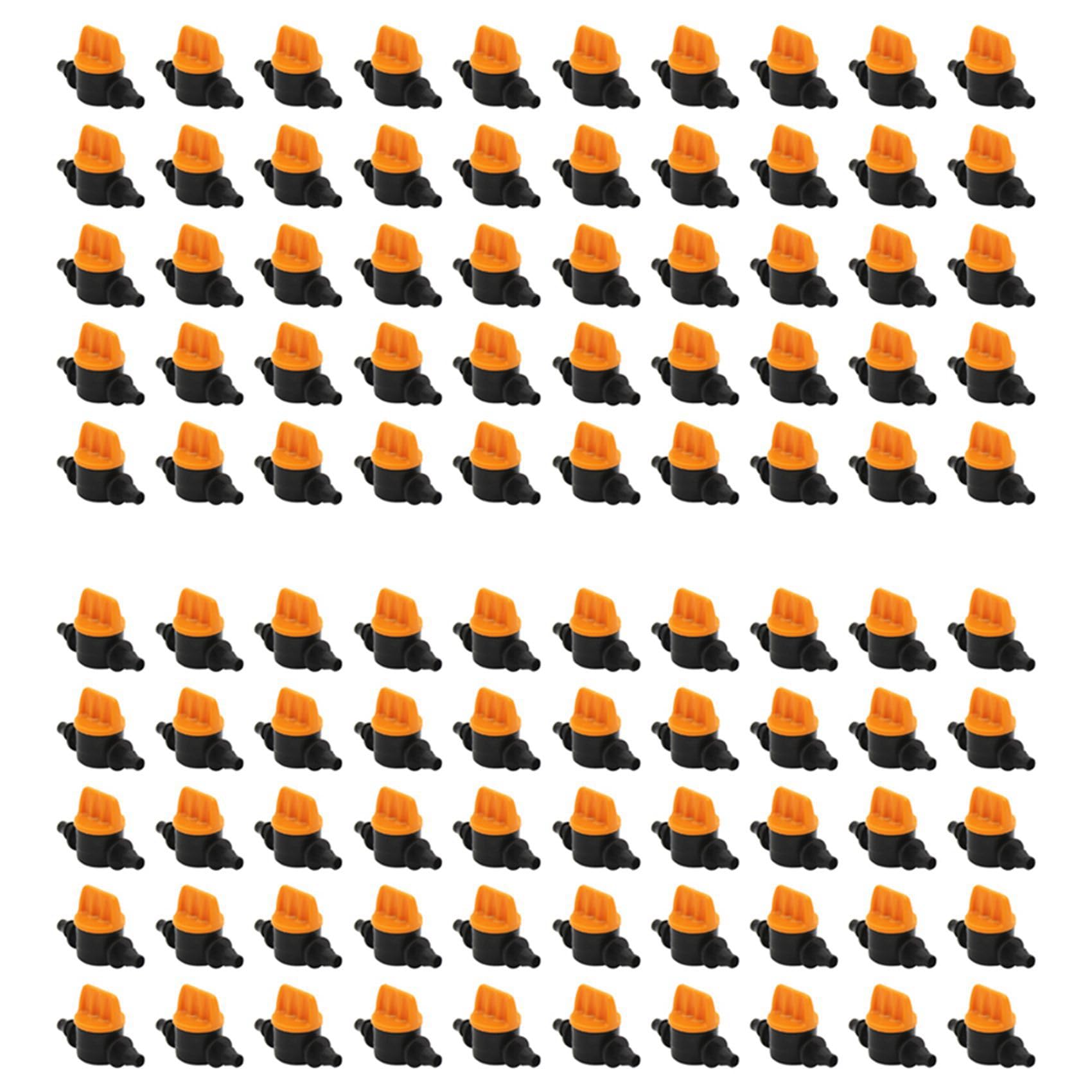 Jnchdghwa Orange 100Pcs 1/4Inch Pipe Mini Valve 4/7Mm Hose Controller Barbed Adapter Agriculture Drip Irrigation Watering System Fitting