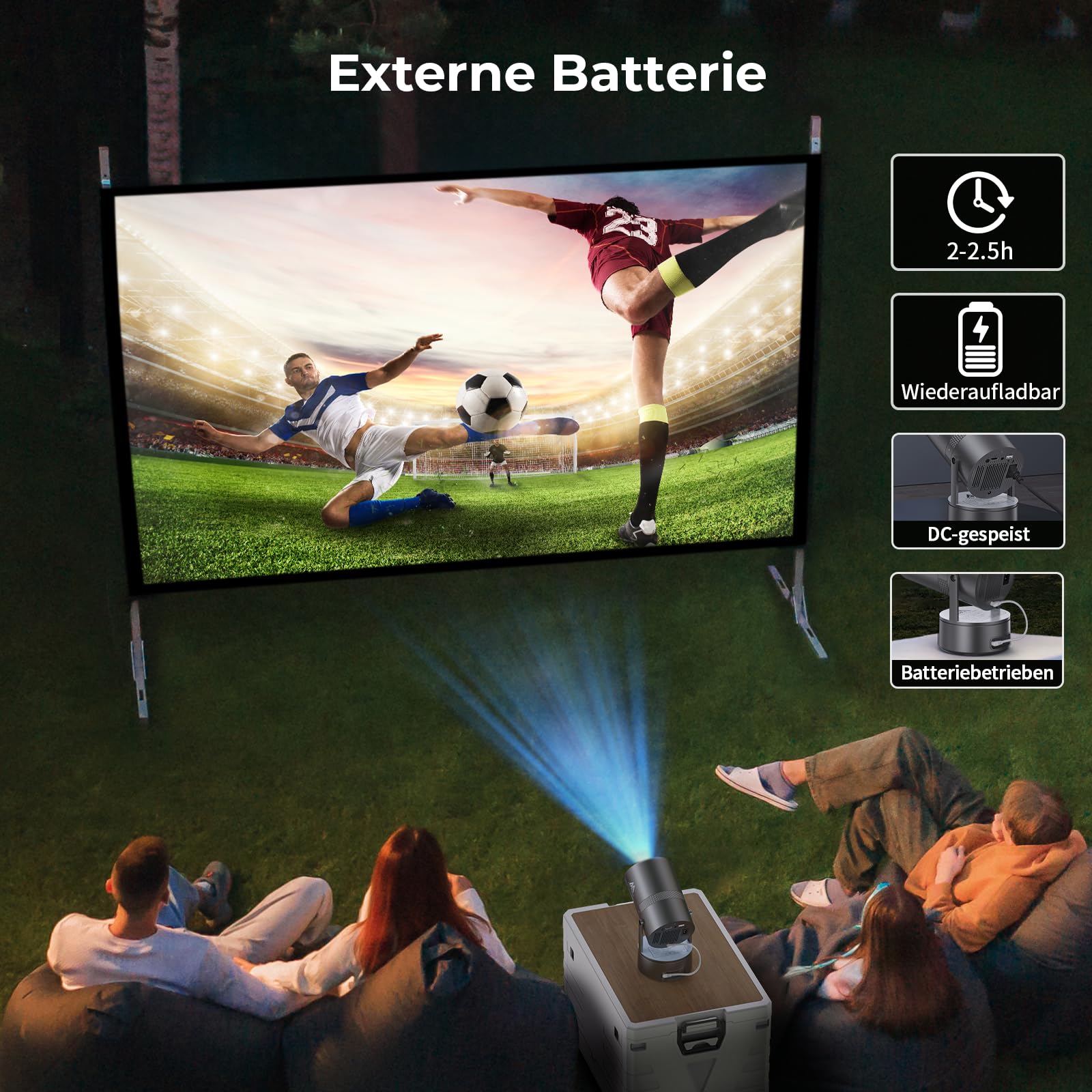 [Batterie intégrée] Aubor Mentech Mini vidéoprojecteur 4K Home Cinéma, Mini projecteur, vidéoprojecteur WiFi6 et BT5.2 avec Android OS, correction trapézoïdale automatique, angle de 180 degrés, écran