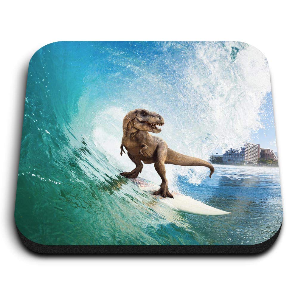 Destination Vinyl Ltd Multicolor 1 X Square Mdf Fridge Magnet - Surfing Dinosaur T-Rex 13154